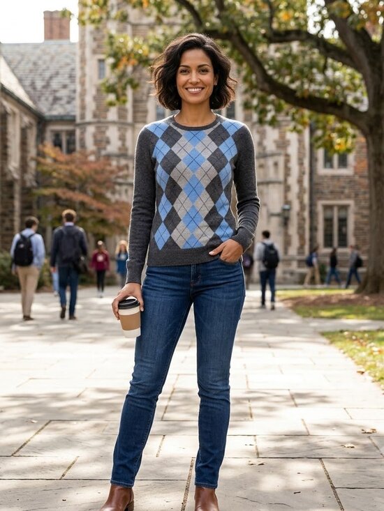 Tweeds Sweaters - Vintage TWEEDS 2-Ply Cashmere Argyle Crew Sweater